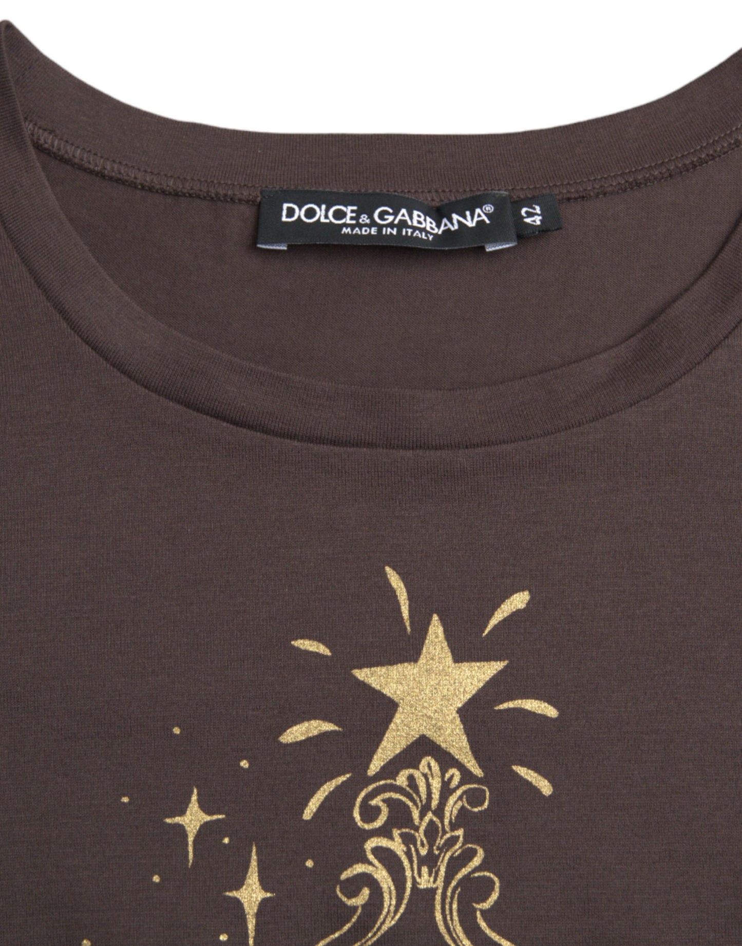 Dolce & Gabbana Brown Crewneck 2017 Motive Print T-shirt IT42 / M