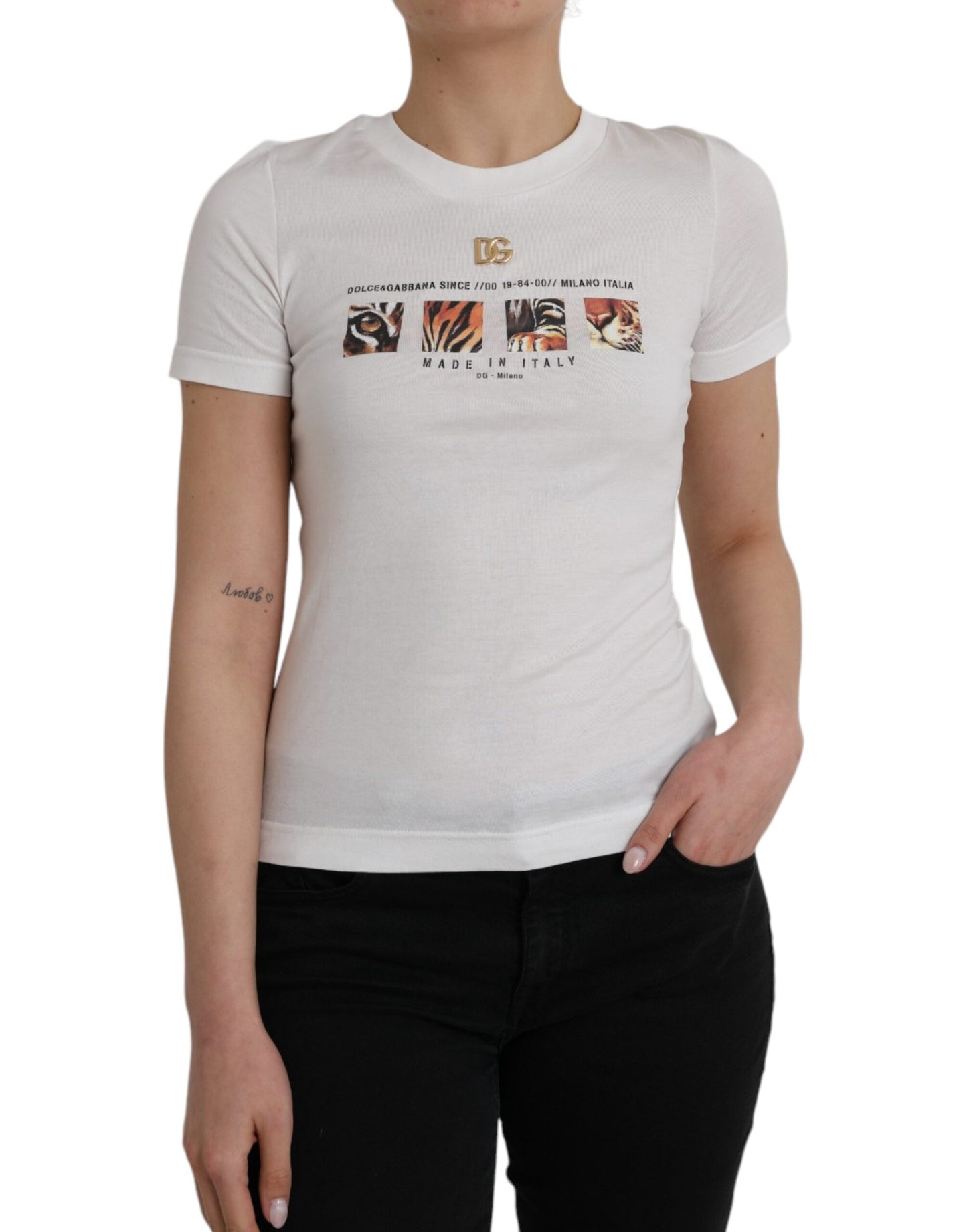 Dolce & Gabbana White Cotton Short Sleeves Crew Neck T-shirt IT36 / XS