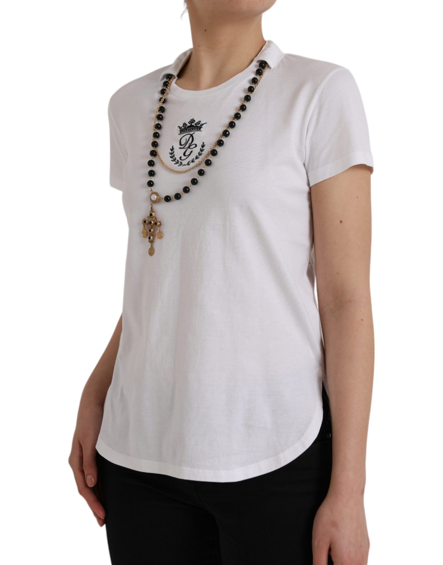 Dolce & Gabbana White Cotton Necklace Short Sleeves T-shirt IT38 / XS