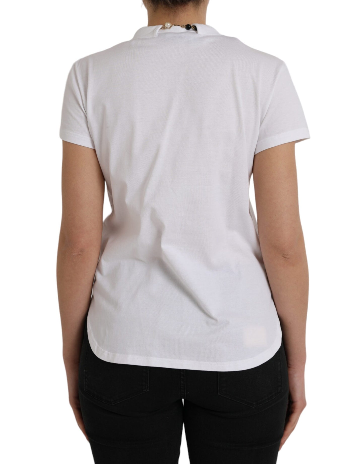 Dolce & Gabbana White Cotton Necklace Short Sleeves T-shirt IT38 / XS