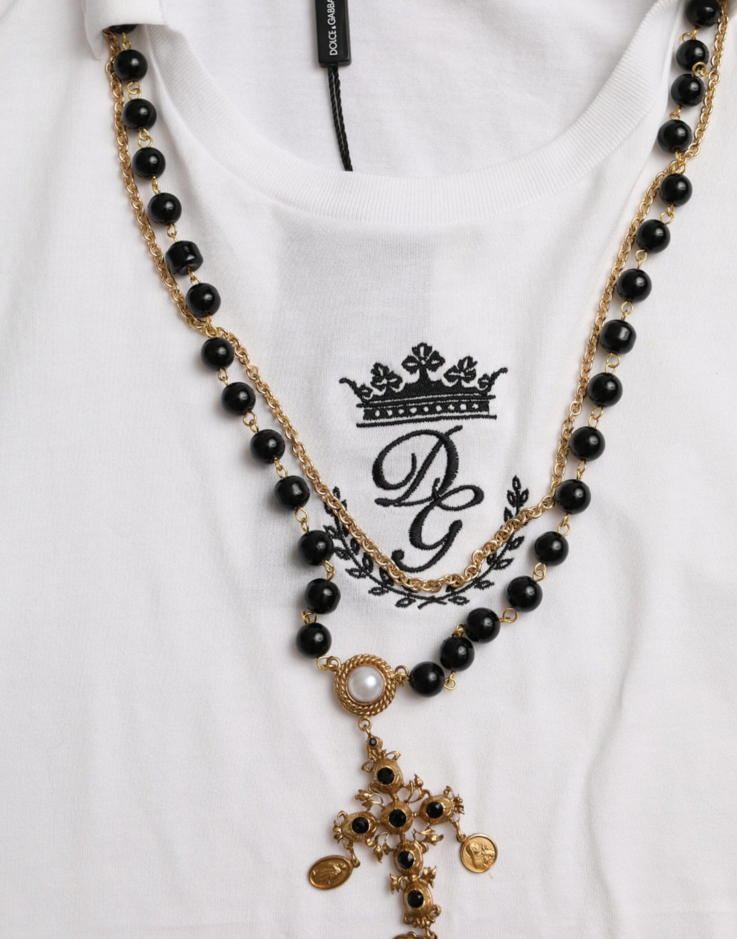 Dolce & Gabbana White Cotton Necklace Short Sleeves T-shirt IT38 / XS