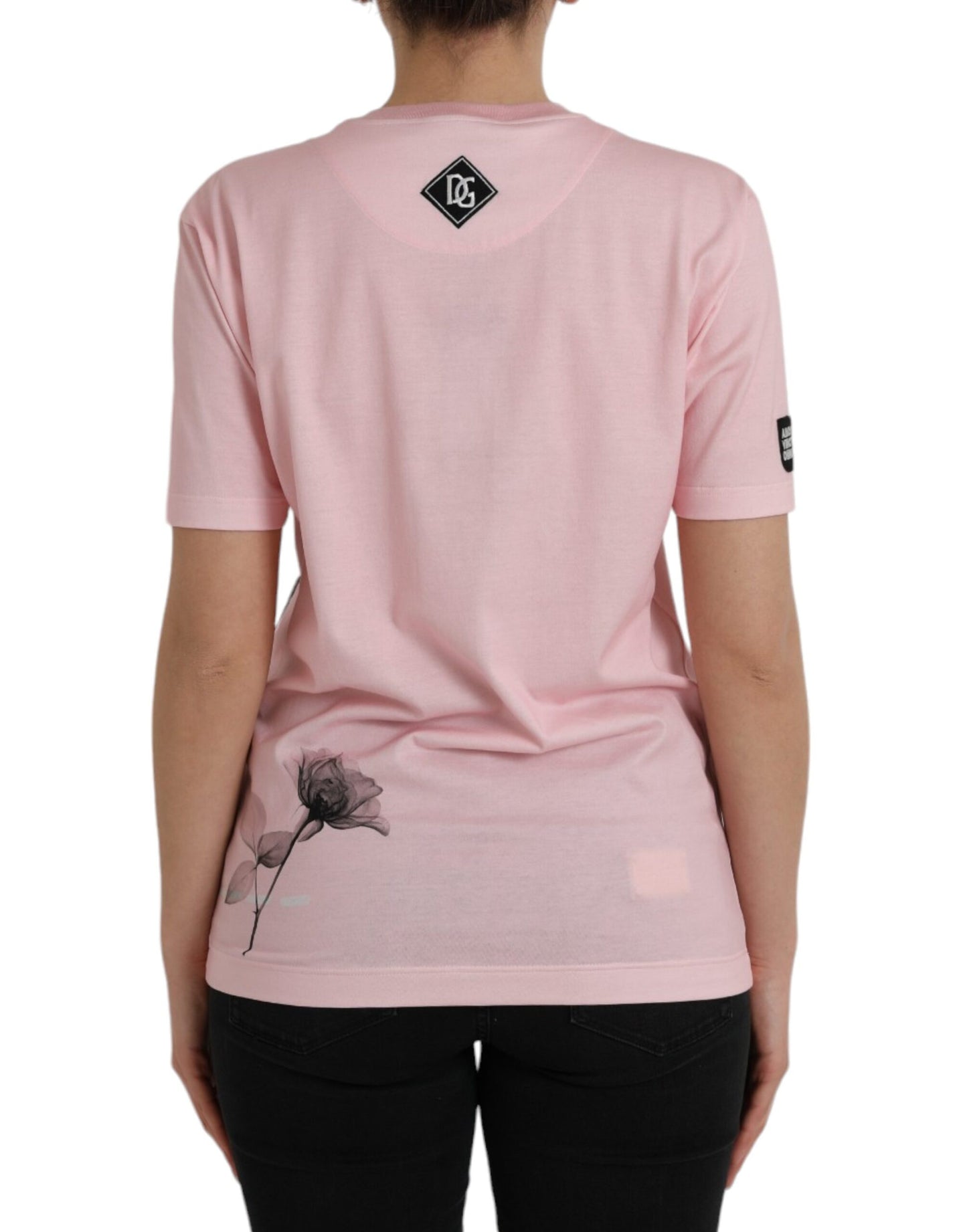 Dolce & Gabbana Pink Floral Print Cotton Short Sleeves T-shirt IT40 | S