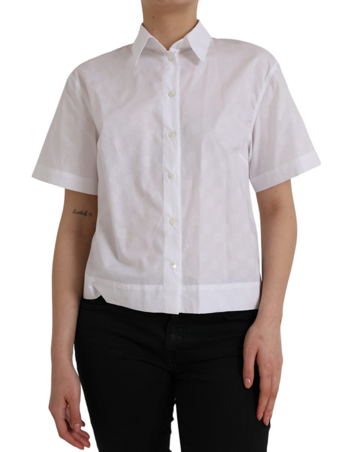 Dolce & Gabbana White Collared Short Sleeve Polo Shirt Top IT44 | L