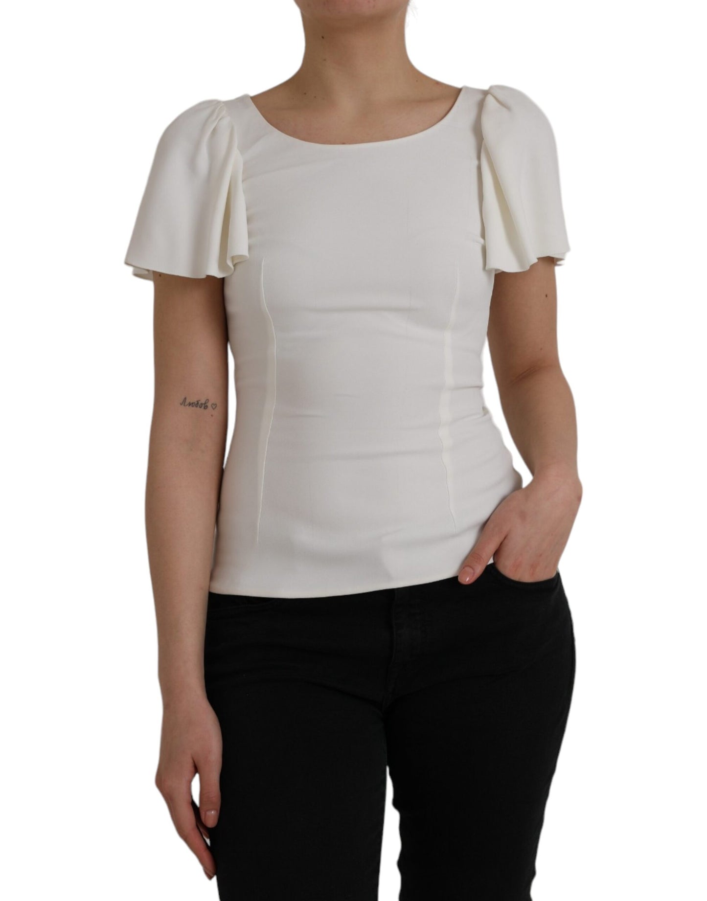 Dolce & Gabbana White Viscose Round Neck Short Sleeves Top IT42 / M