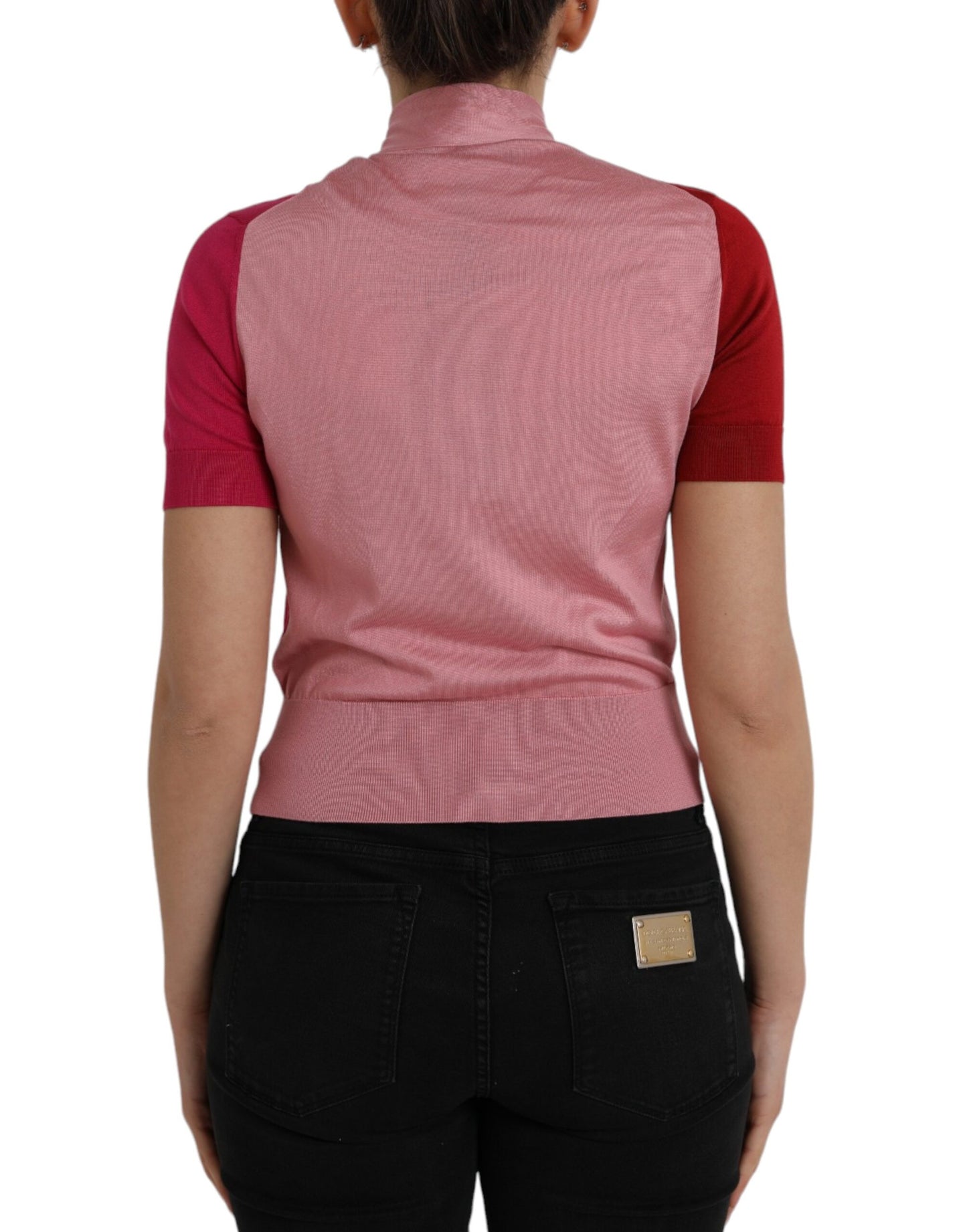 Dolce & Gabbana Pink Short Sleeves Pullover Ascot Collar Top IT40 | S