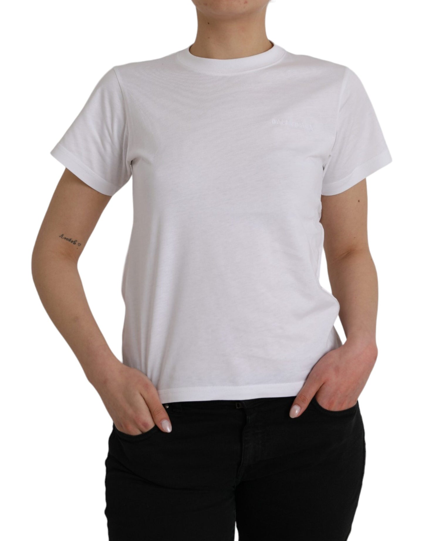 Balenciaga White Cotton Crew Neck Short Sleeves Tee T-shirt