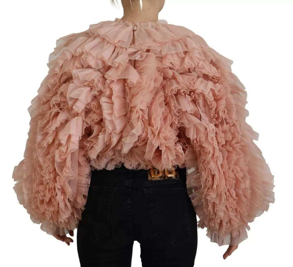 Dolce & Gabbana Pink Ruffles Long Sleeves Pullover Sweater IT40 | S