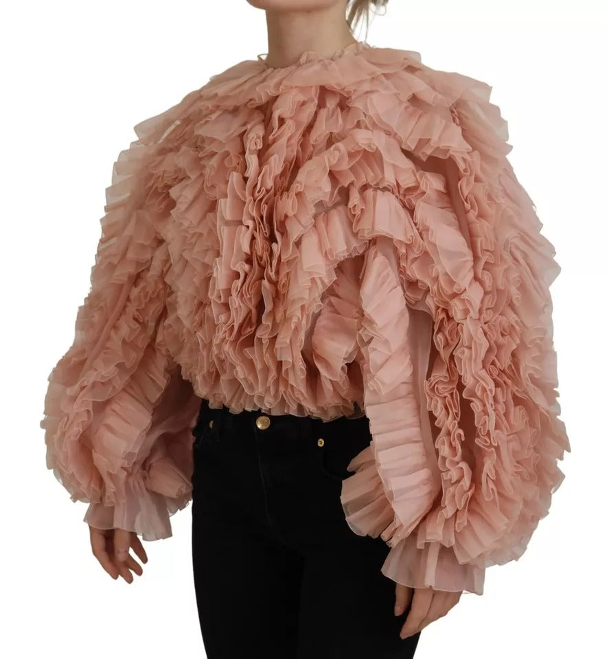 Dolce & Gabbana Pink Ruffles Long Sleeves Pullover Sweater IT40 | S