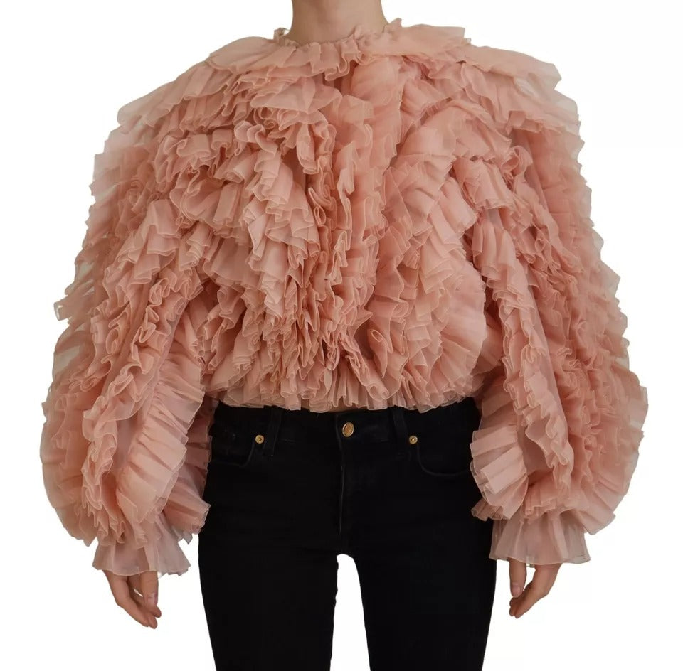 Dolce & Gabbana Pink Ruffles Long Sleeves Pullover Sweater IT40 | S