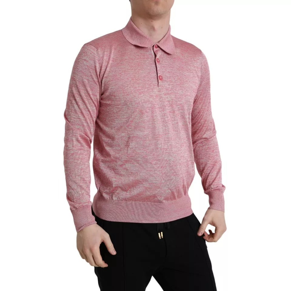 Dolce & Gabbana Pink Polyester Collared Men Pullover Sweater IT50 / L