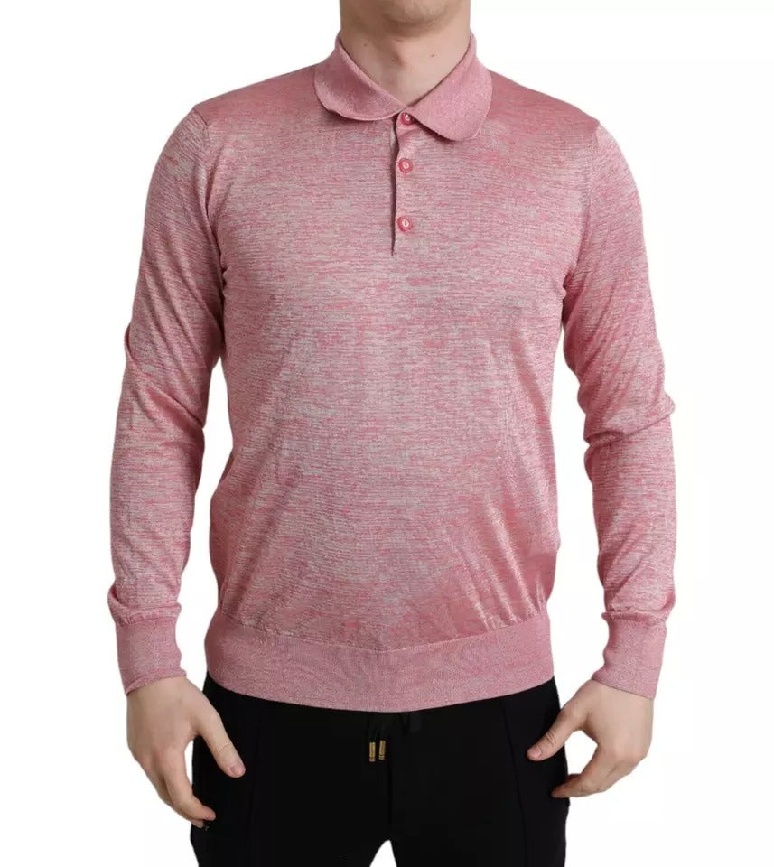 Dolce & Gabbana Pink Polyester Collared Men Pullover Sweater IT50 / L