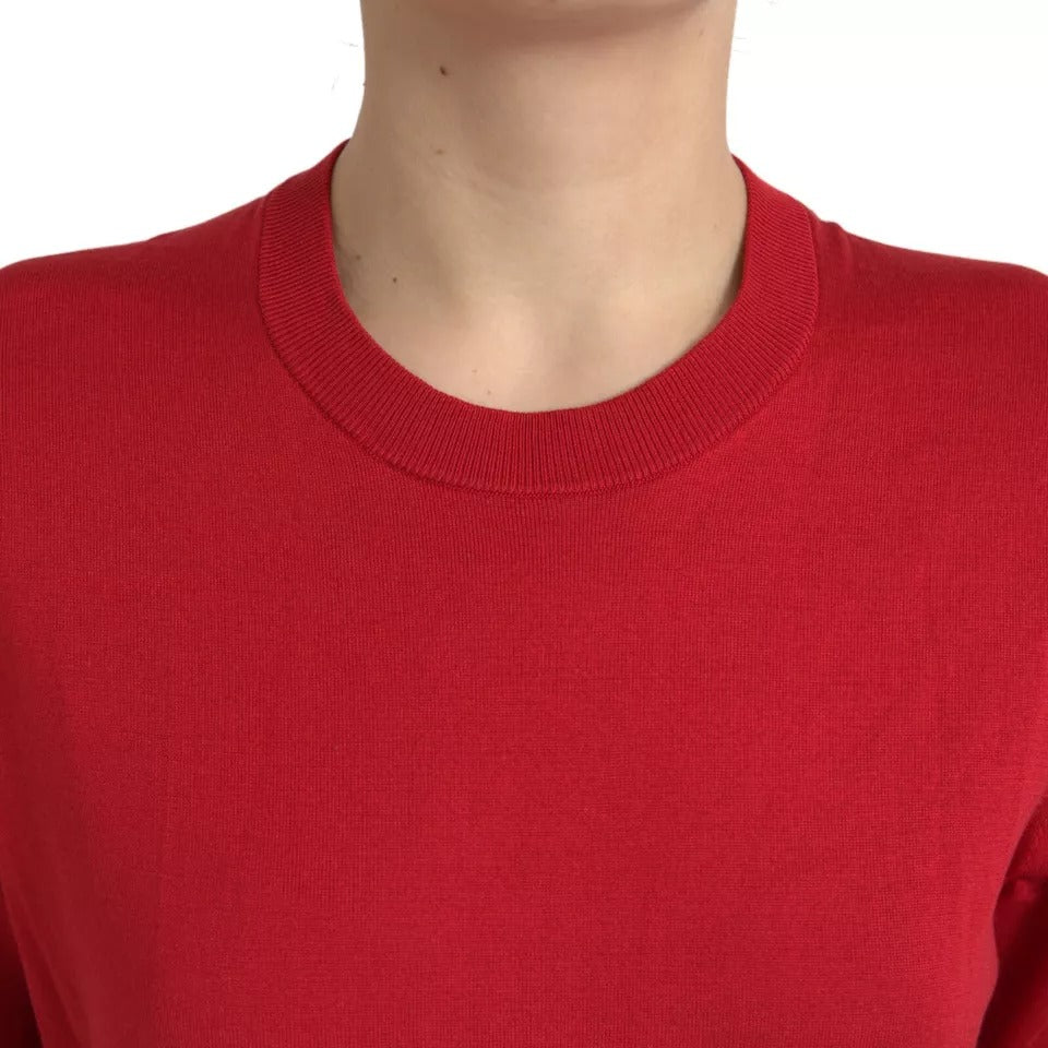 Dolce & Gabbana Red Silk Crewneck Short Sleeve Sweater IT42 / M