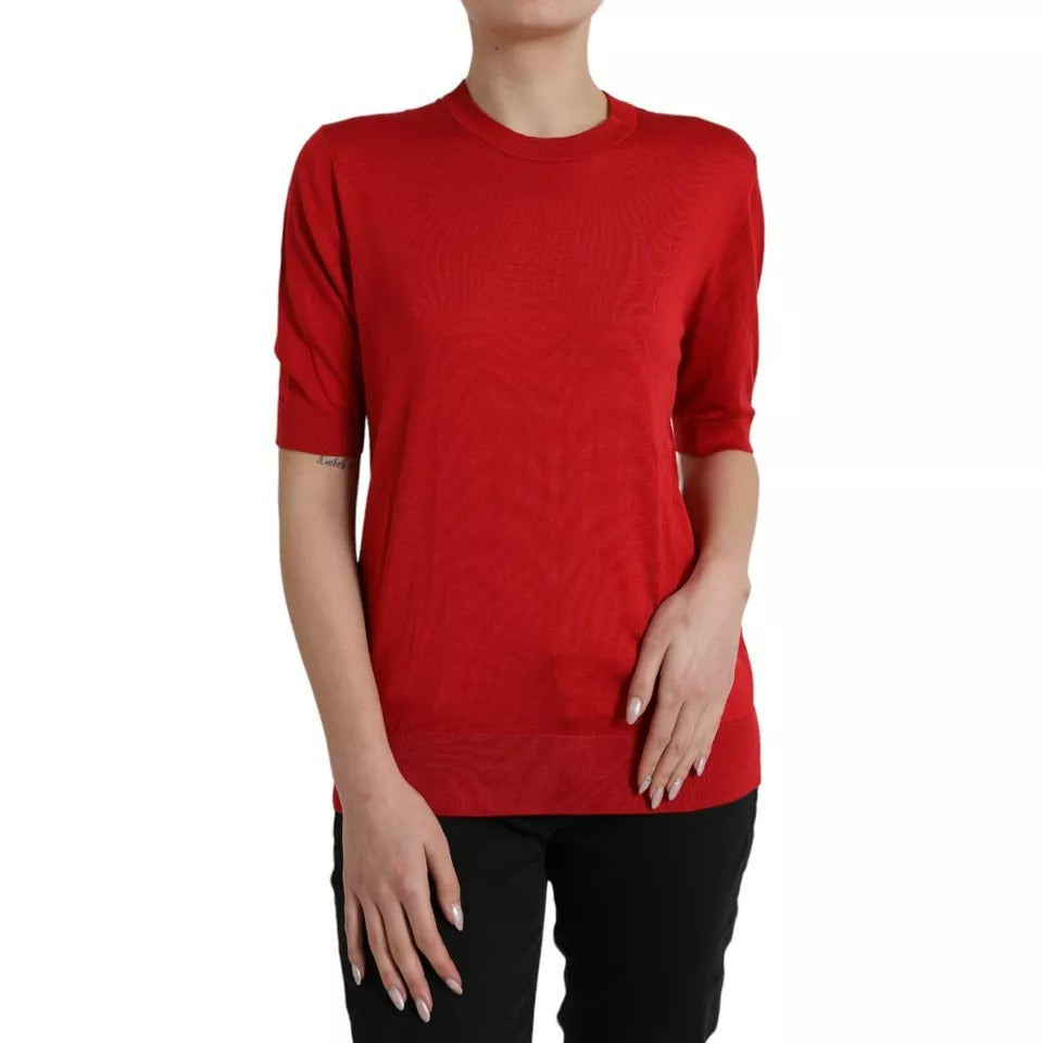 Dolce & Gabbana Red Silk Crewneck Short Sleeve Sweater IT42 / M