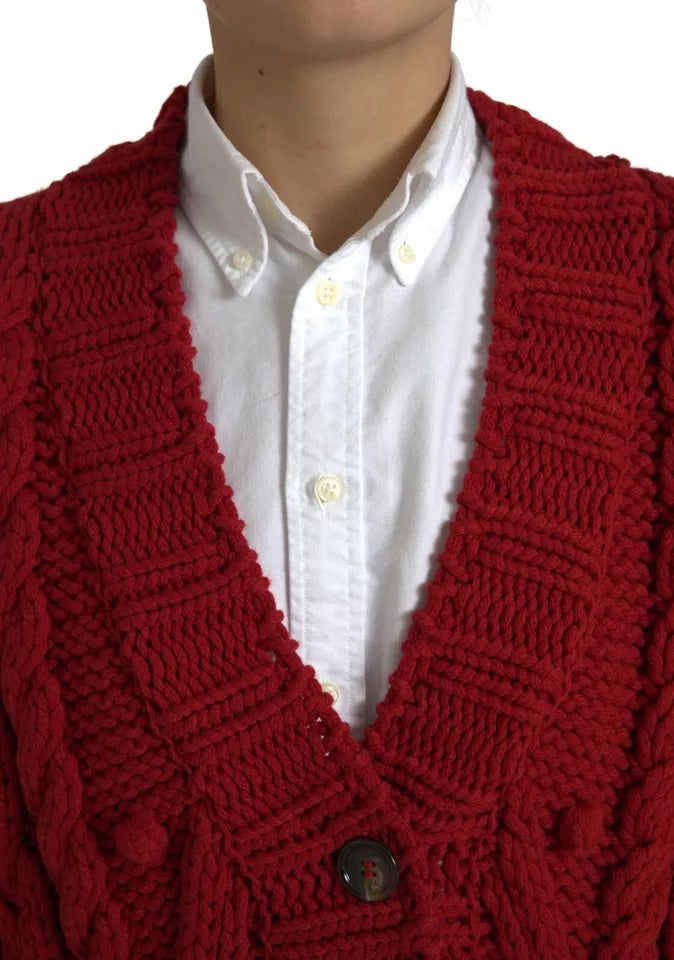 Dolce & Gabbana Red Wool Knit Button Down Cardigan Sweater IT42 / M