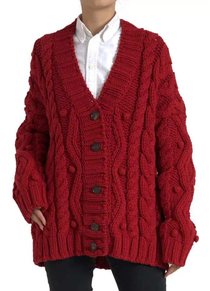 Dolce & Gabbana Red Wool Knit Button Down Cardigan Sweater IT42 / M