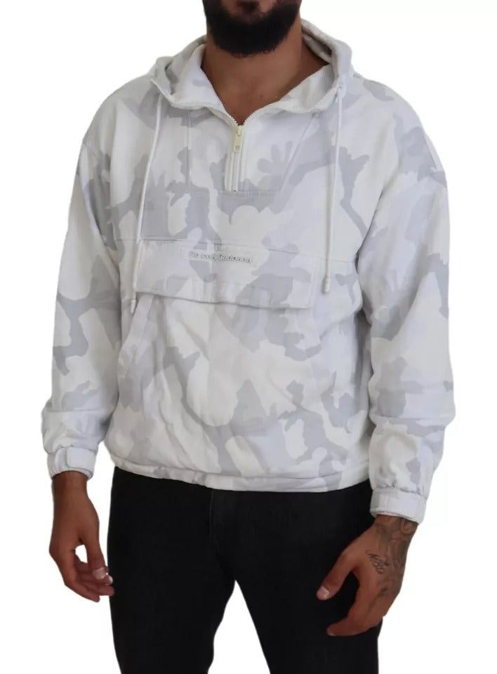 Dolce & Gabbana White Camouflage Hooded Sweatshirt Sweater IT48 / M