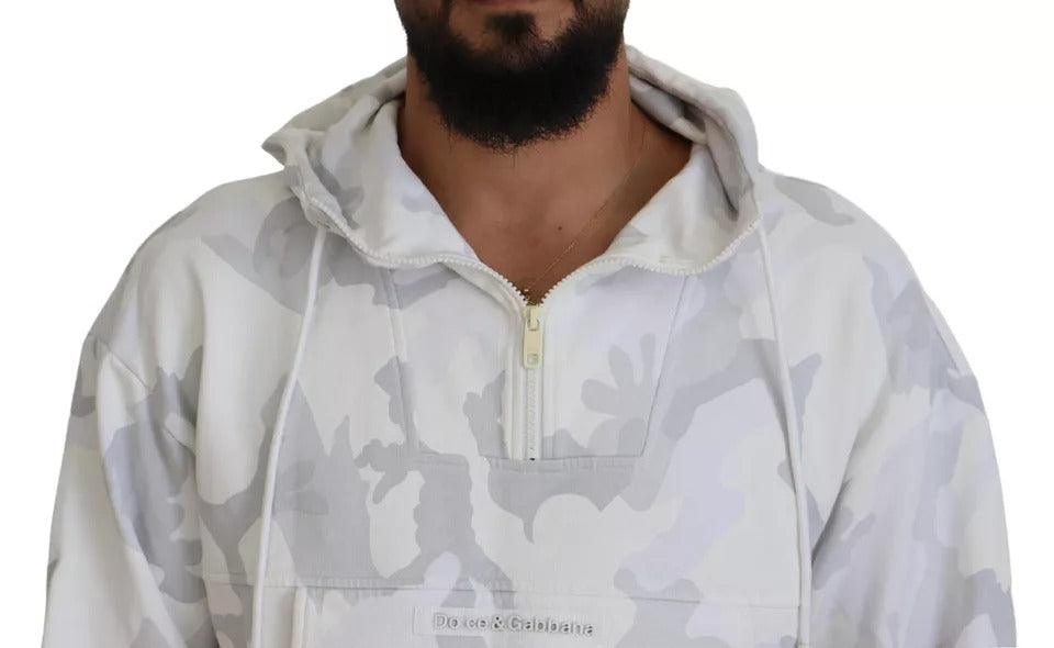 Dolce & Gabbana White Camouflage Hooded Sweatshirt Sweater IT48 / M