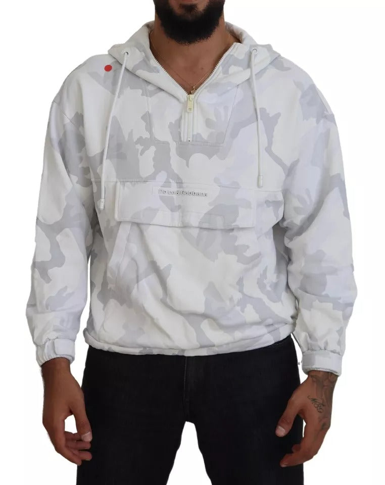 Dolce & Gabbana White Camouflage Hooded Sweatshirt Sweater IT48 / M