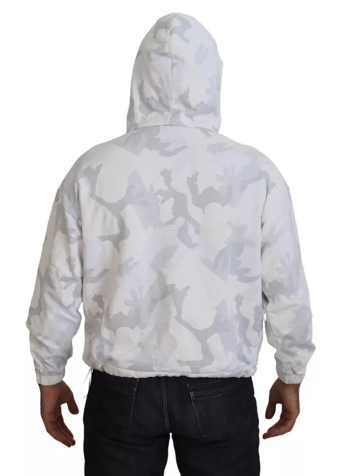 Dolce & Gabbana White Camouflage Hooded Sweatshirt Sweater IT48 / M