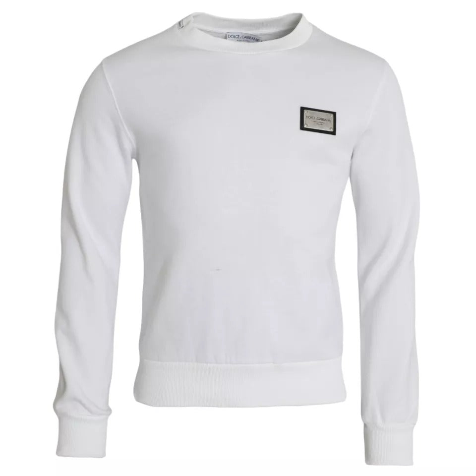 Dolce & Gabbana White Cotton Logo Pullover Sweatshirt Sweater IT46 / S