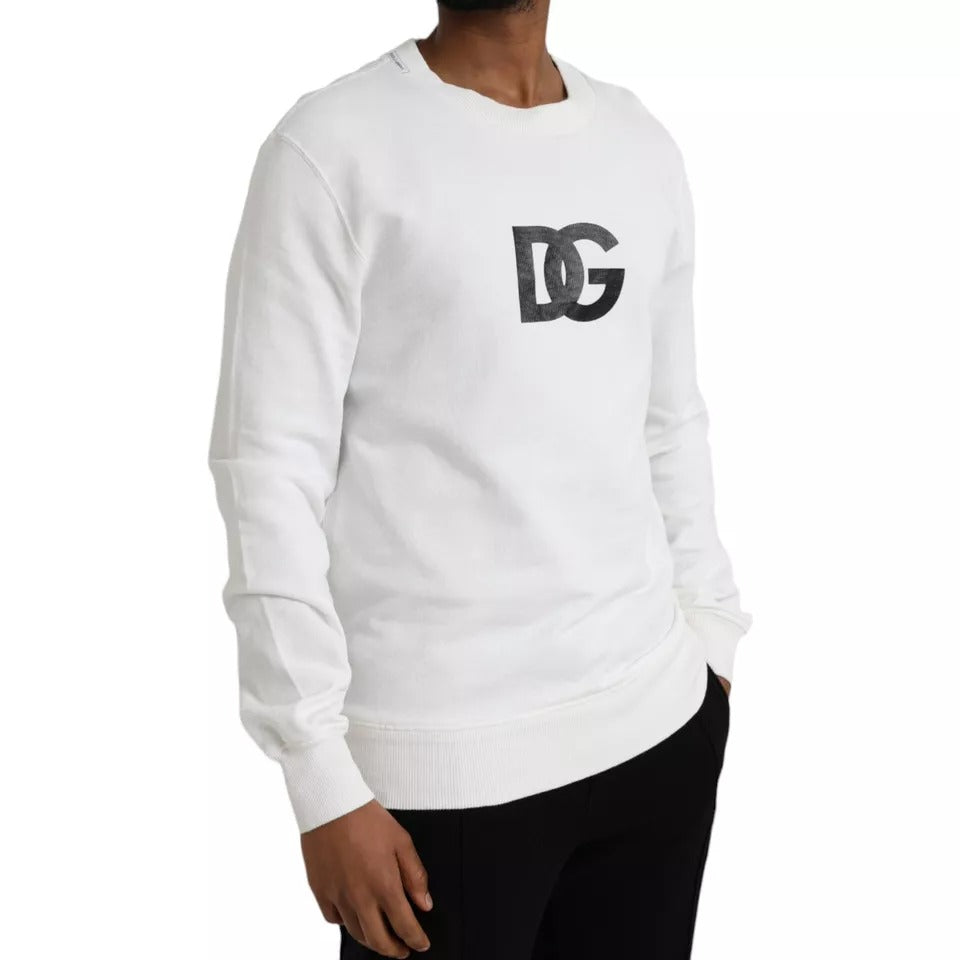 Dolce & Gabbana White Logo Cotton Crew Neck Pullover  Sweater IT46 / S