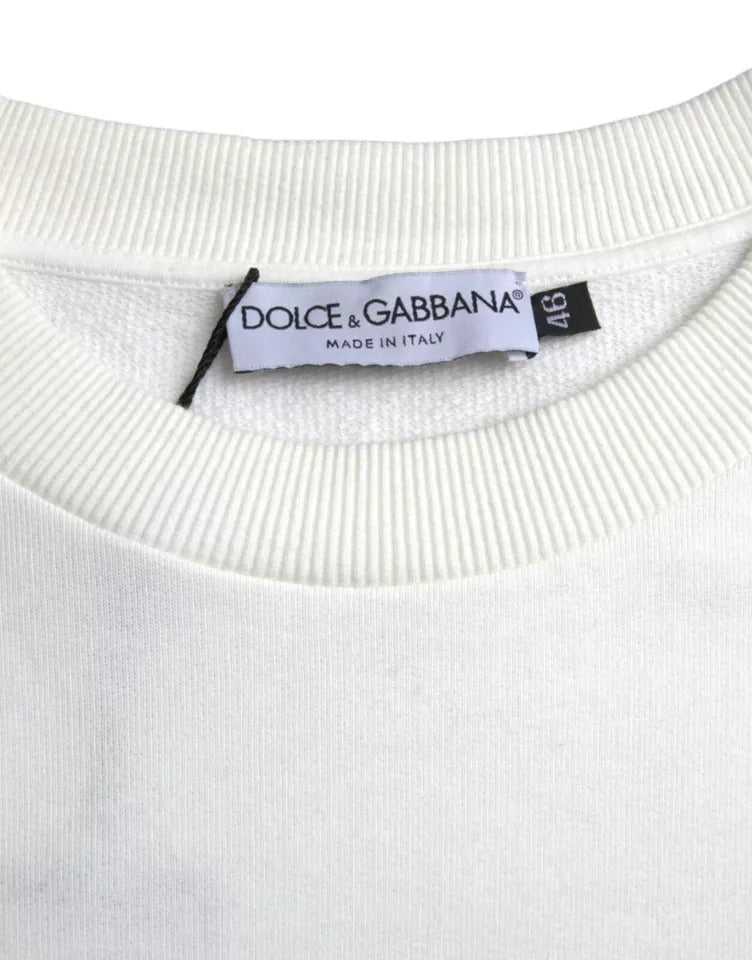 Dolce & Gabbana White Logo Cotton Crew Neck Pullover  Sweater IT46 / S