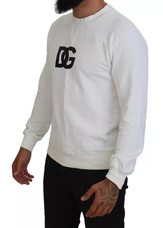 Dolce & Gabbana White Logo Cotton Crew Neck Pullover Sweater IT46 / S