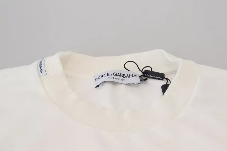 Dolce & Gabbana White Logo Cotton Crew Neck Pullover Sweater IT46 / S