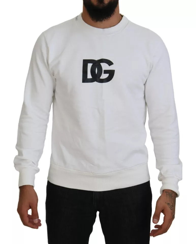 Dolce & Gabbana White Logo Cotton Crew Neck Pullover Sweater IT46 / S