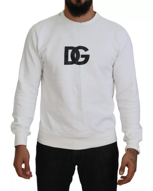 Dolce & Gabbana White Logo Cotton Crew Neck Pullover Sweater IT46 / S