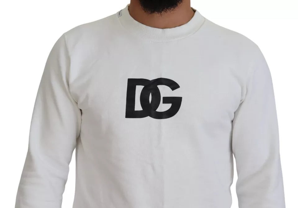 Dolce & Gabbana White Logo Cotton Crew Neck Pullover Sweater IT46 / S