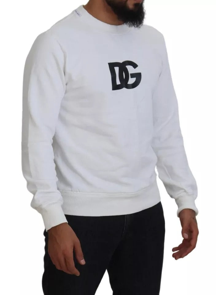 Dolce & Gabbana White Logo Cotton Crew Neck Pullover Sweater IT46 / S