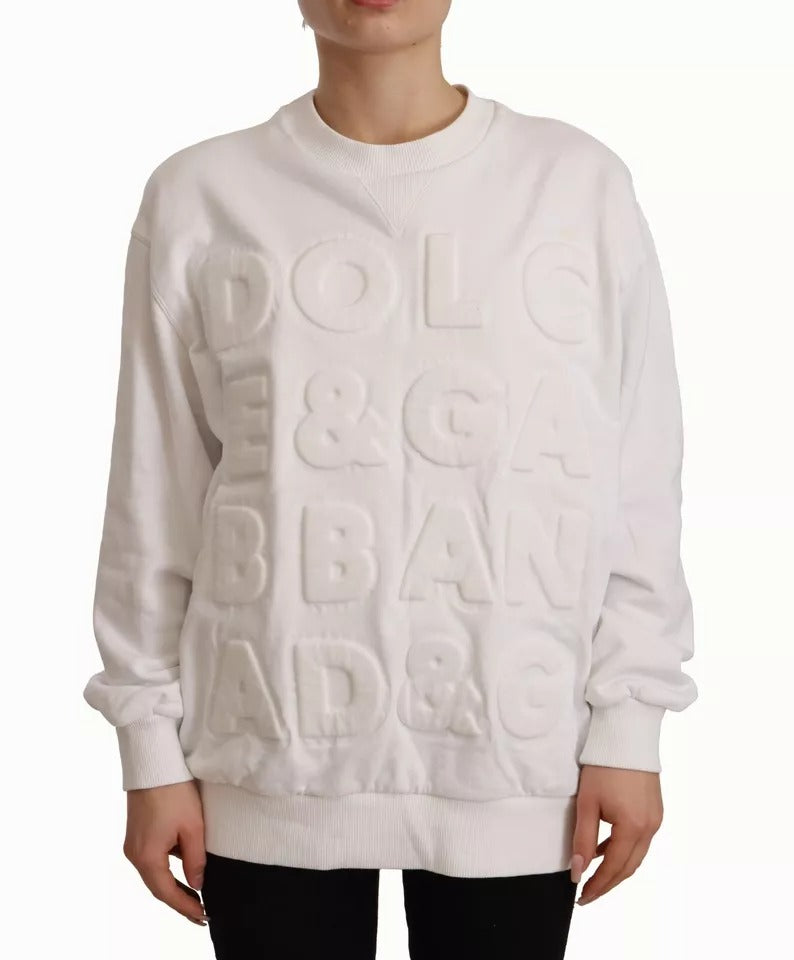 Dolce & Gabbana White Logo Embossed Cotton Sweatshirt Sweater IT40 | S