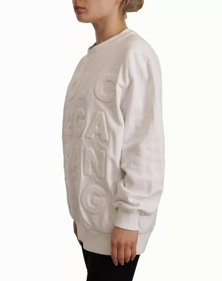 Dolce & Gabbana White Logo Embossed Cotton Sweatshirt Sweater IT40 | S