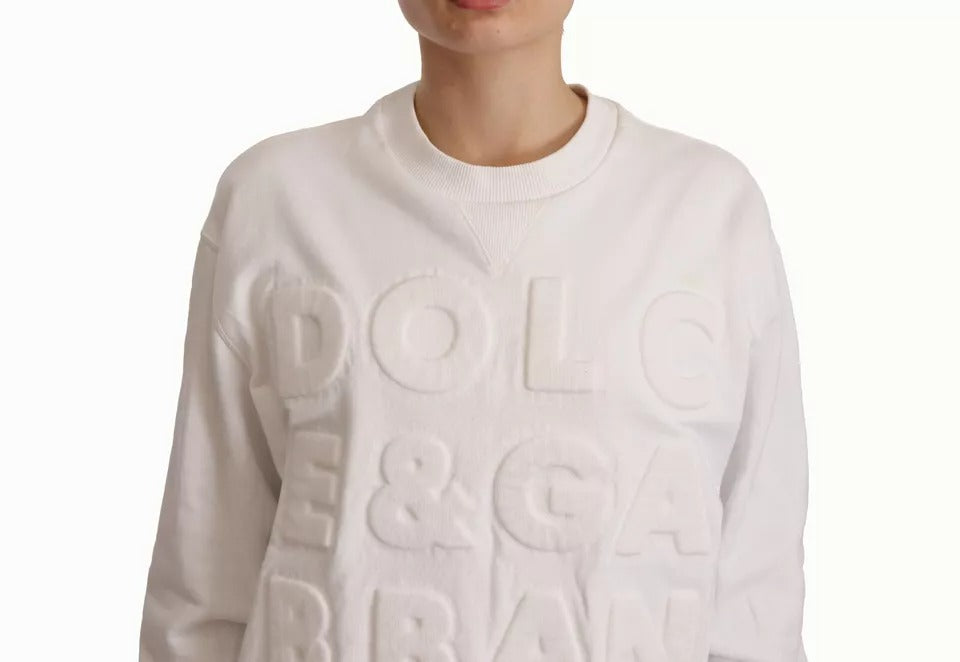 Dolce & Gabbana White Logo Embossed Cotton Sweatshirt Sweater IT40 | S