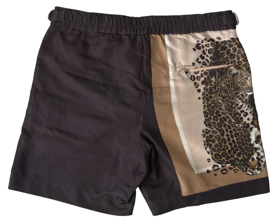 Dolce & Gabbana Dark Brown Leopard Beachwear Swimwear Shorts IT44 / XS