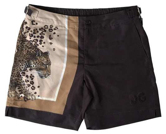 Dolce & Gabbana Dark Brown Leopard Beachwear Swimwear Shorts IT44 / XS