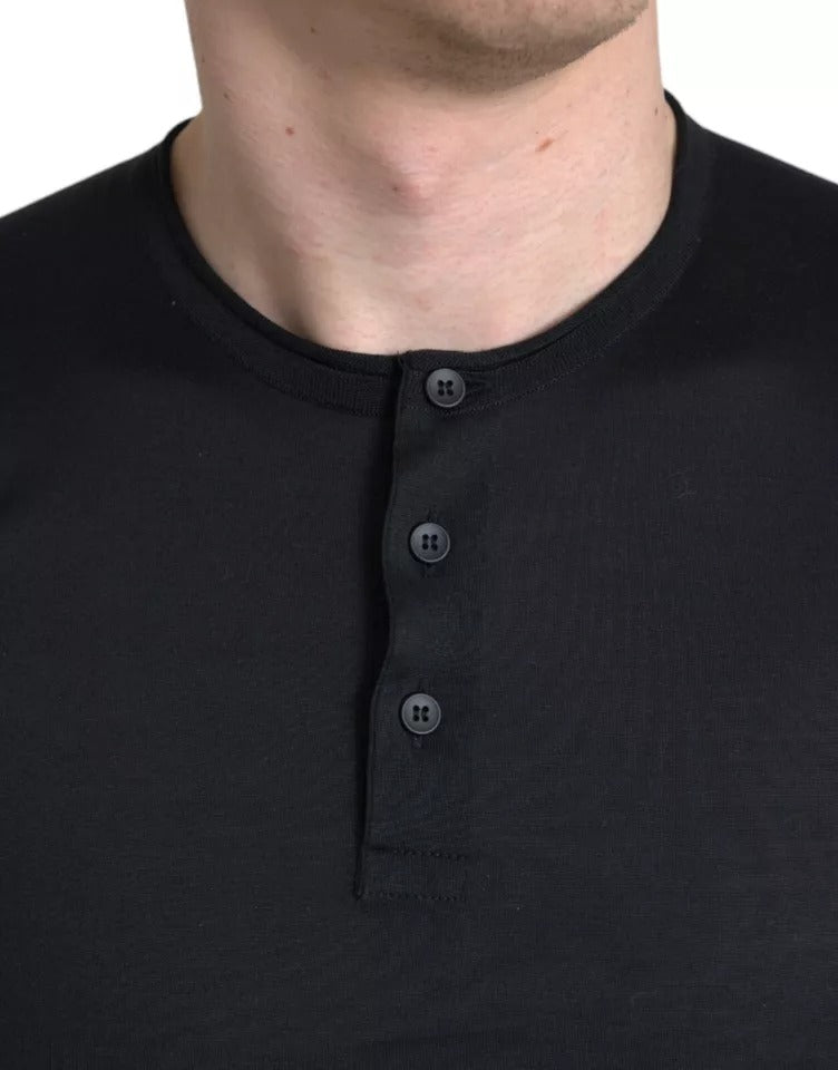 Dolce & Gabbana Black Buttoned Roundneck Short Sleeve T-shirt IT42 / XS