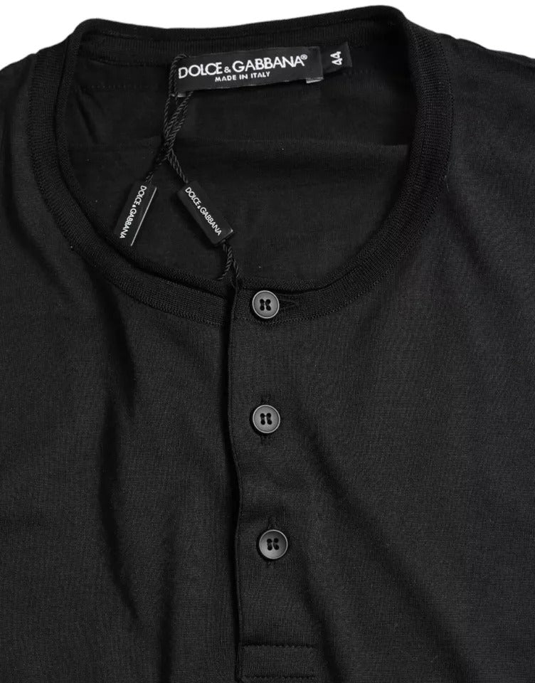 Dolce & Gabbana Black Buttoned Roundneck Short Sleeve T-shirt IT42 / XS