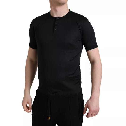 Dolce & Gabbana Black Buttoned Roundneck Short Sleeve T-shirt IT42 / XS