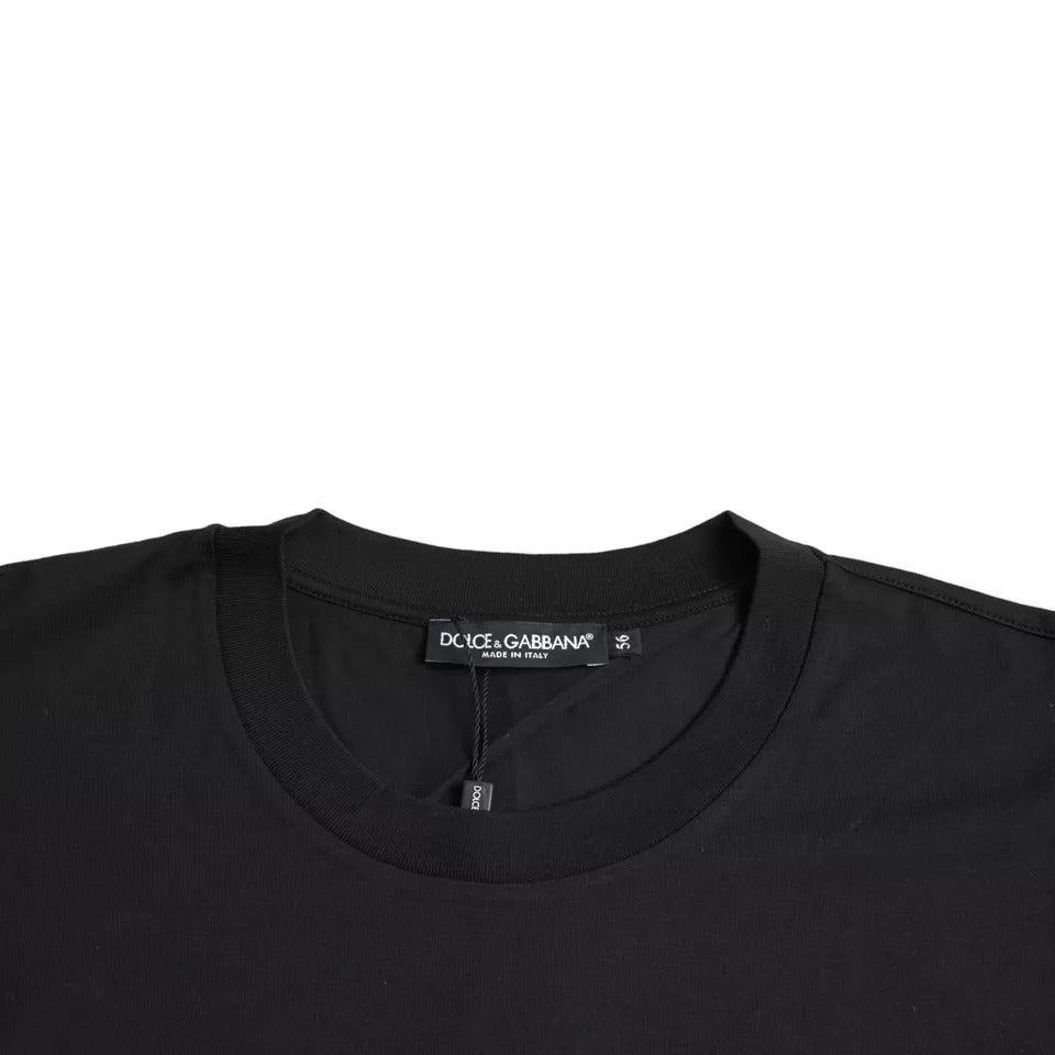 Dolce & Gabbana Black Logo Patch Cotton Crew Neck T-shirt IT52 / XL