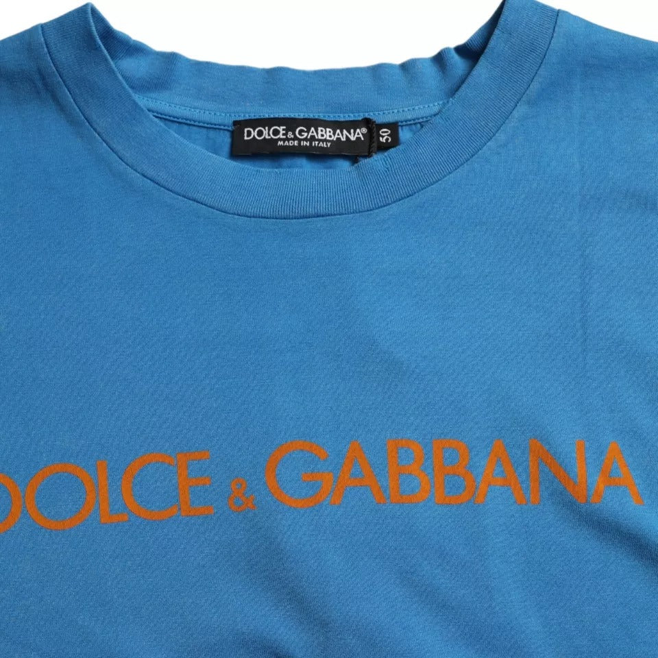 Dolce & Gabbana Blue Logo Print Short Sleeve Cotton T-shirt IT50 / L