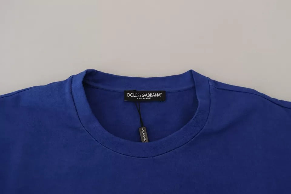 Dolce & Gabbana Blue Logo Print Crewneck Cotton T-shirt IT44 / XS