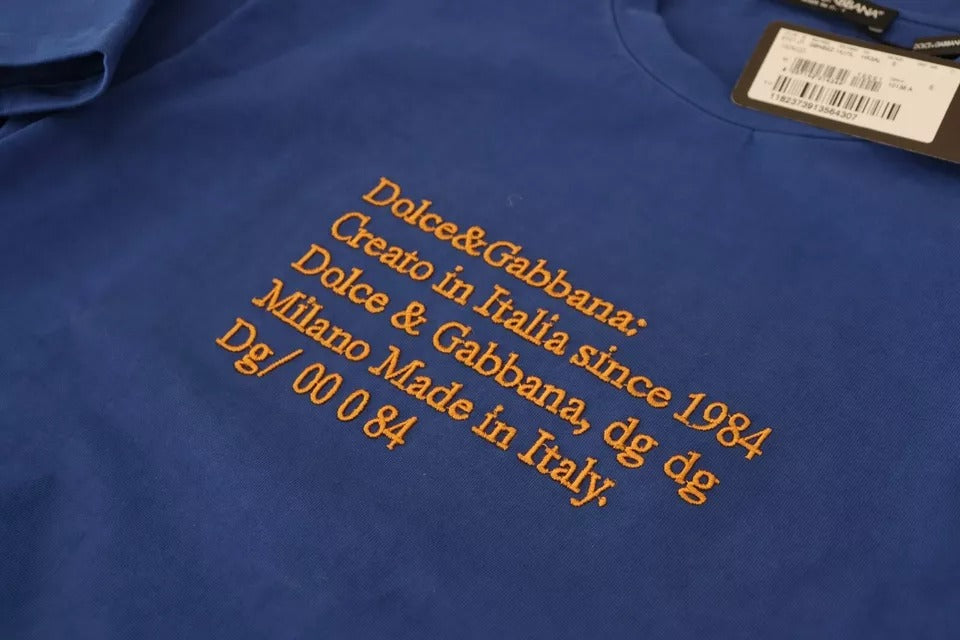 Dolce & Gabbana Blue Logo Print Crewneck Cotton T-shirt IT44 / XS