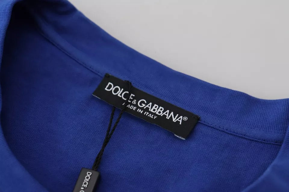 Dolce & Gabbana Blue Logo Print Crewneck Cotton T-shirt IT44 / XS