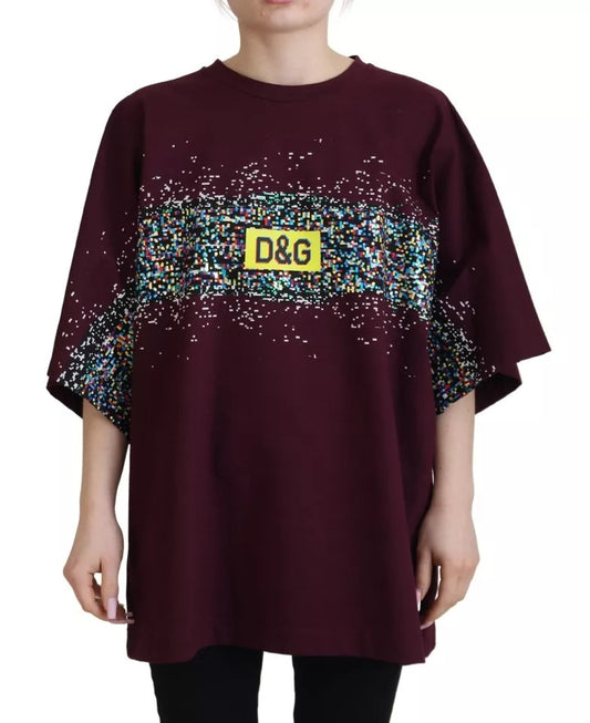 Dolce & Gabbana Bordeaux D&G Print Round Neck Cotton T-shirt IT40 / S