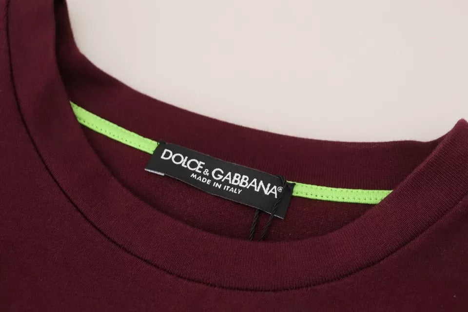 Dolce & Gabbana Bordeaux D&G Print Round Neck Cotton T-shirt IT40 / S