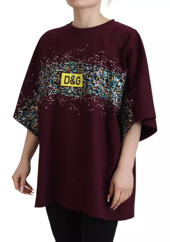 Dolce & Gabbana Bordeaux D&G Print Round Neck Cotton T-shirt IT40 / S