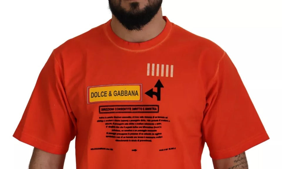 Dolce & Gabbana Orange Logo Print Crewneck Cotton T-shirt IT48 / M