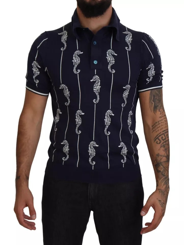 Dolce & Gabbana Dark Blue Sea Horse Collared Polo T-shirt IT50 / L